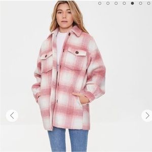 Pink and White Plaid Coat Shacket